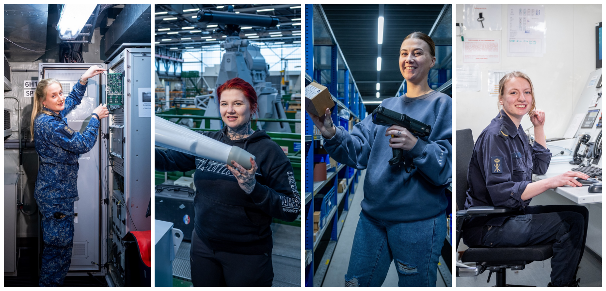 Fotocompilatie van de vier geïnterviewden terwijl ze aan het werk zijn.