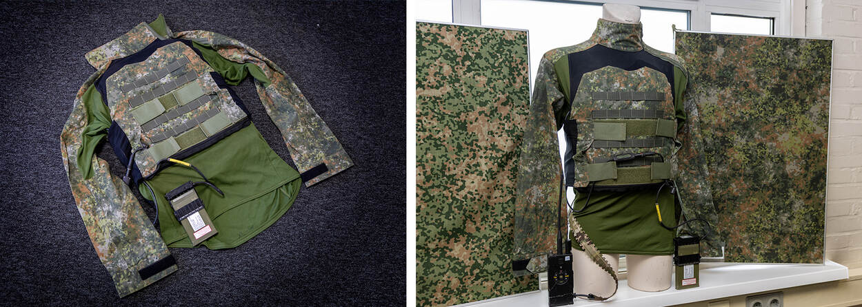 Het Respire-draagvest op een paspop en liggend op de grond.