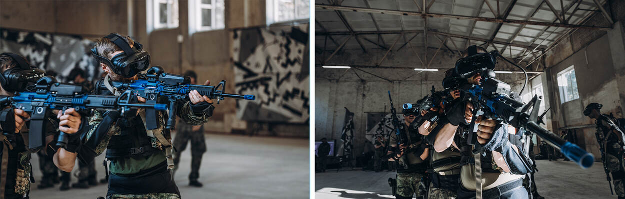 Militairen met hun VR-bril tijdens de oefening.