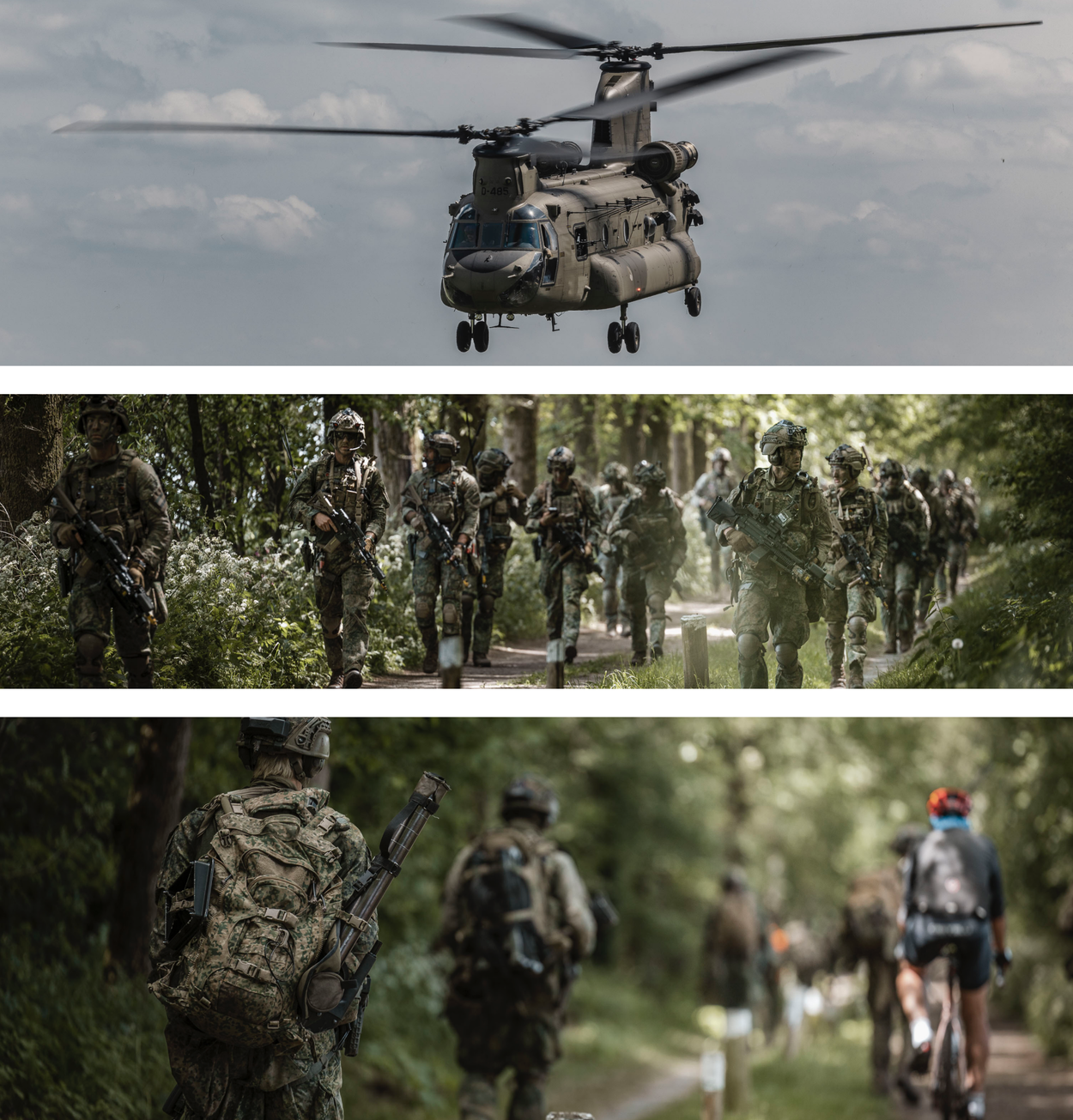 De Charliecompagnie is afgezet bij Norg als de Chinook wegvliegt. Onmiddellijk rukken de militairen op naar het voormalig depot van Defensie.