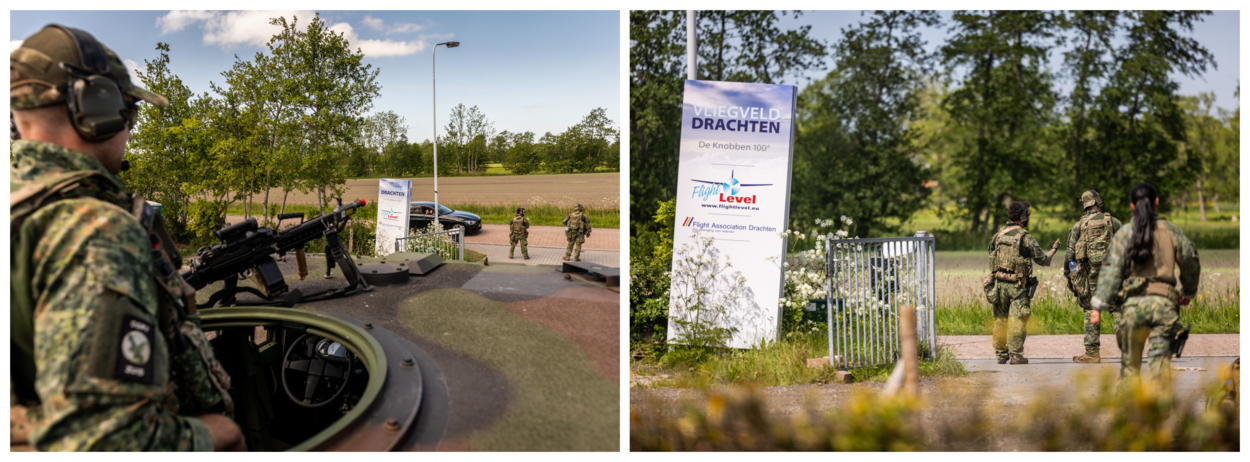 Force protection-commandant tweede luitenant Jonas: “Het sweepen van een terrein is voor ons niets nieuws, het vervolgens innemen wel. Die procedure hebben we, op basis van kennis binnen de eenheid, drie weken geleden voor het eerst – in het klein – beoefend.”