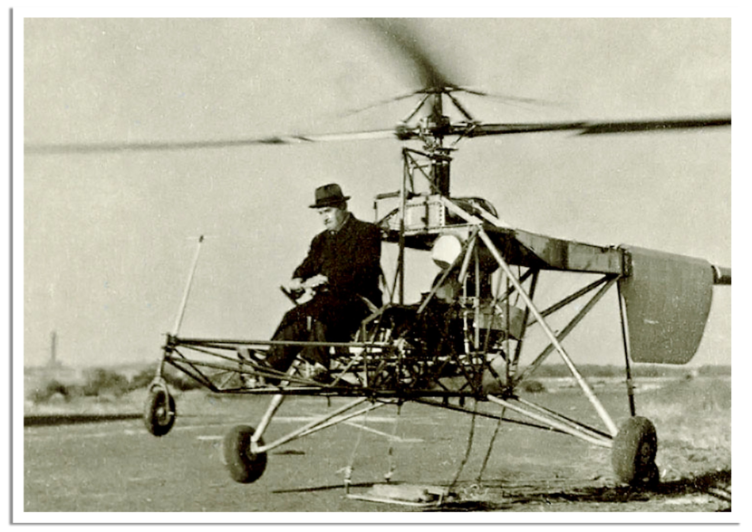 Igor Sikorsky zit in zijn VS-300 tijdens de eerste vlucht