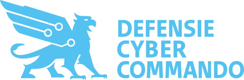 Embleem met tekst Defensie Cyber Commando.