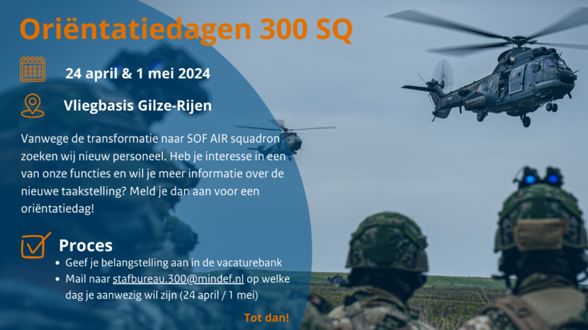 Poster met een helikopter en informatie over de oriëntatiedagen.