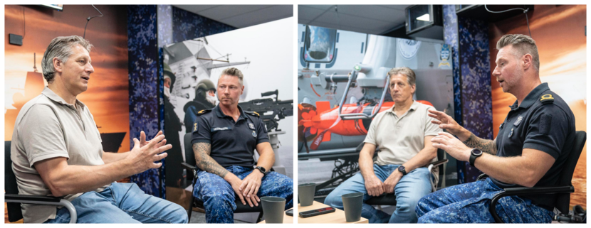 2 foto’s van Ed Smit en Pieter Heemskerk, pratend en gebarend tijdens het interview.